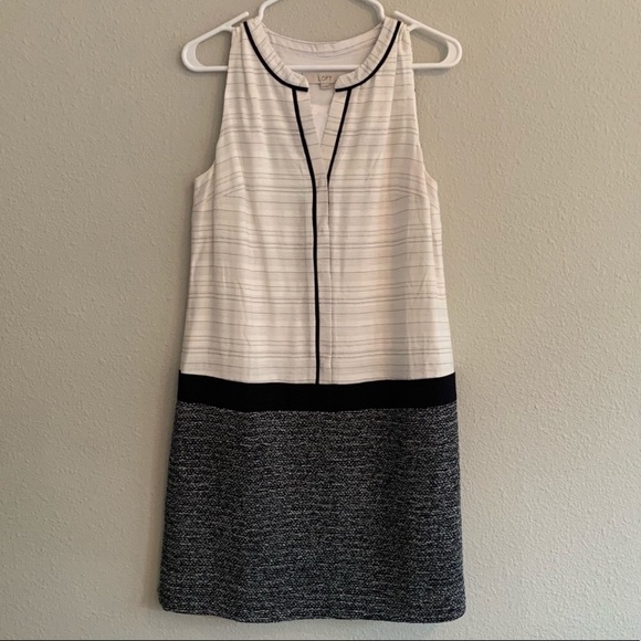 LOFT Navy/White Stripe Drop Waist Dress Sz 10 - Picture 1 of 6